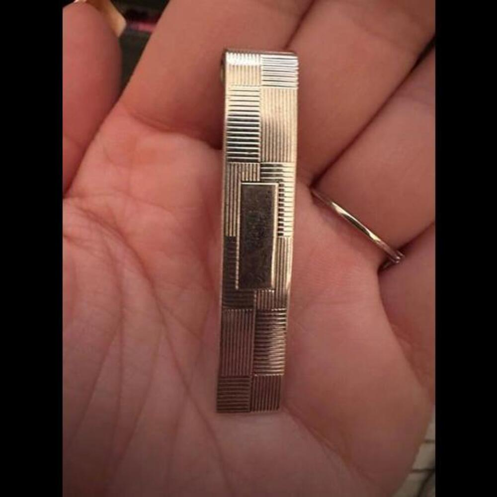 Vintage Silver Tie Clip with Geometric Pattern